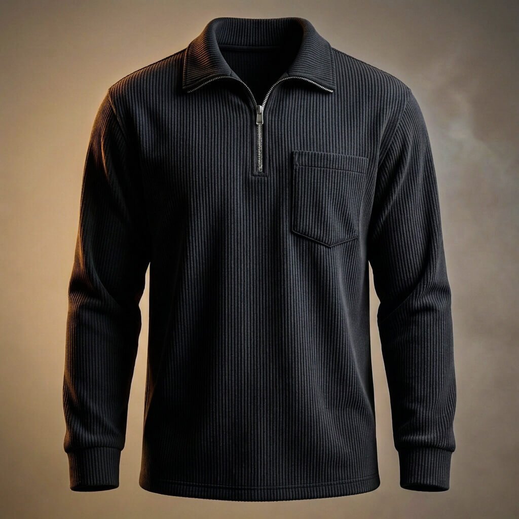 Herren Cord-Polopullover mit Reissverschluss