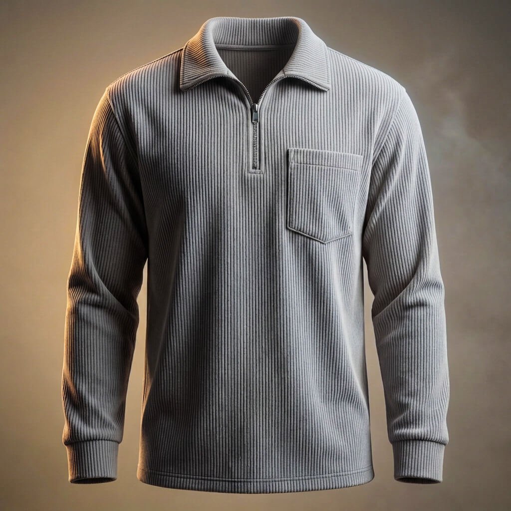 Herren Cord-Polopullover mit Reissverschluss