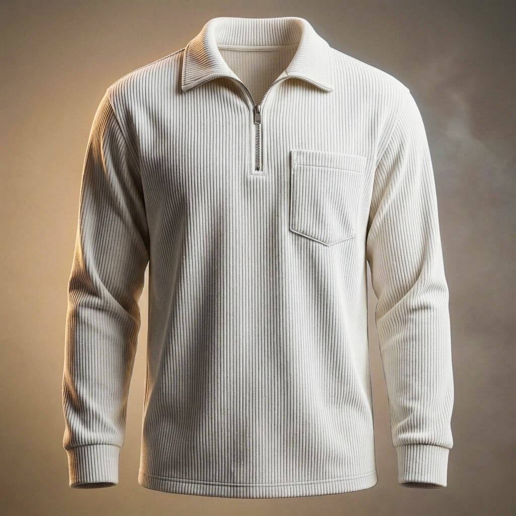 Herren Cord-Polopullover mit Reissverschluss