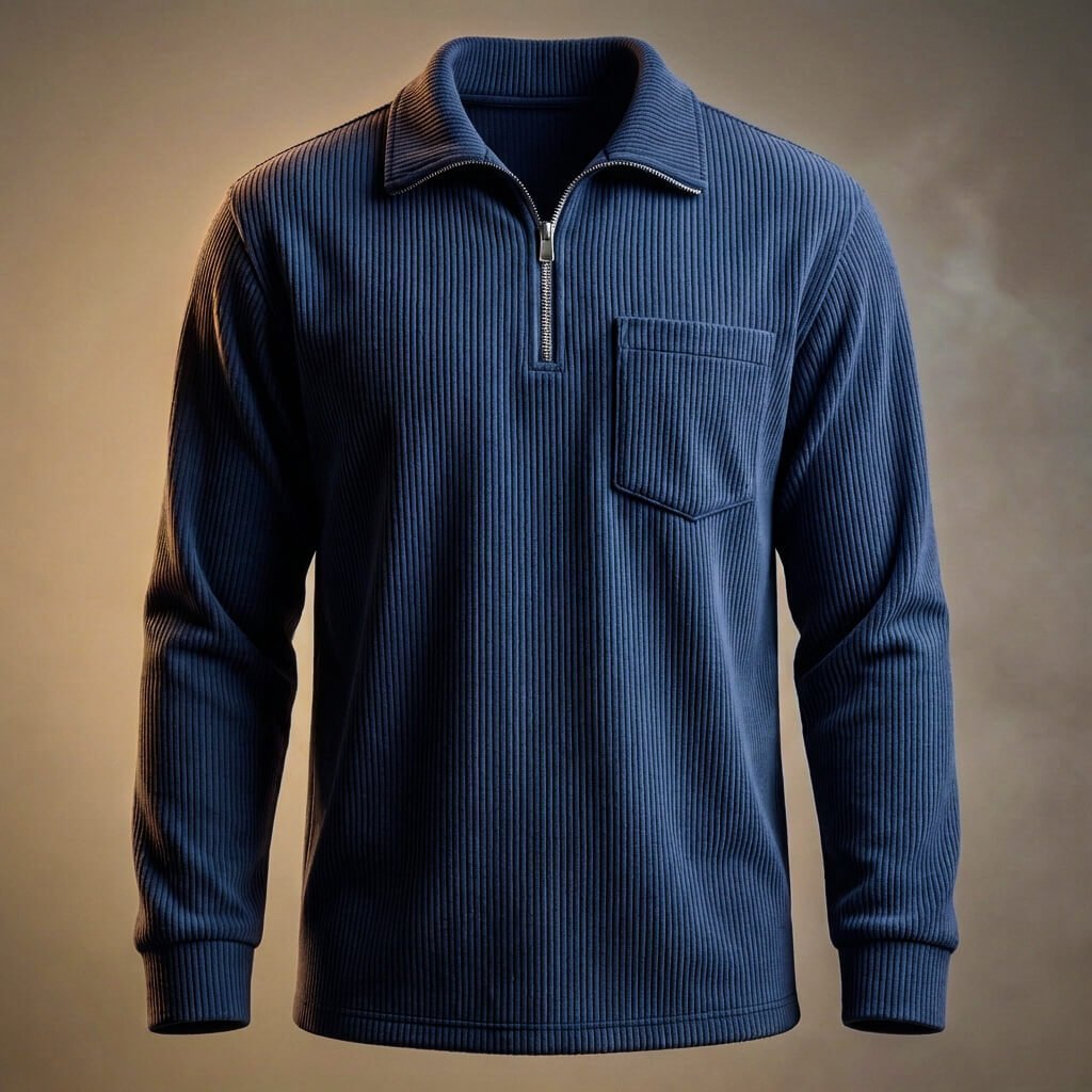 Herren Cord-Polopullover mit Reissverschluss