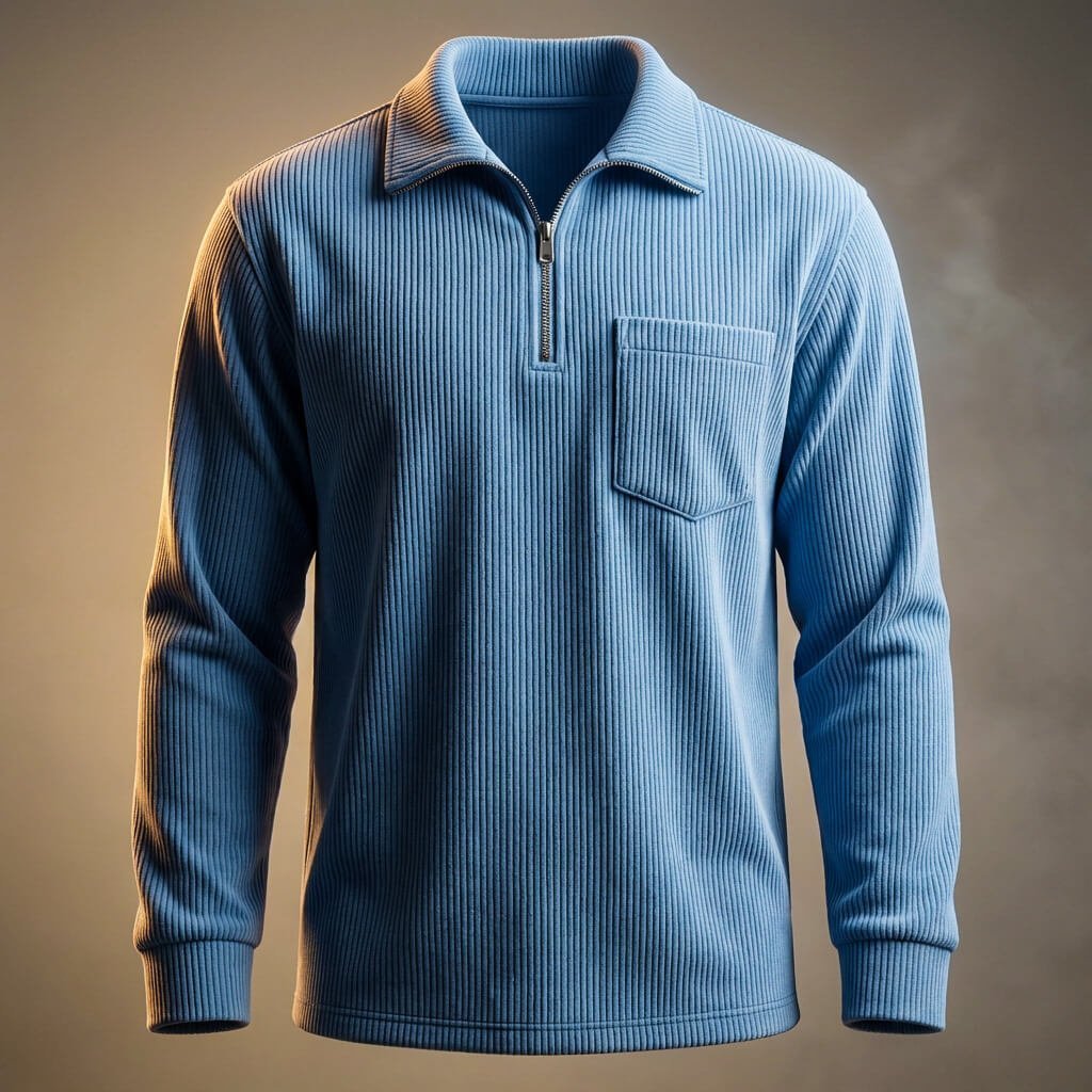 Herren Cord-Polopullover mit Reissverschluss