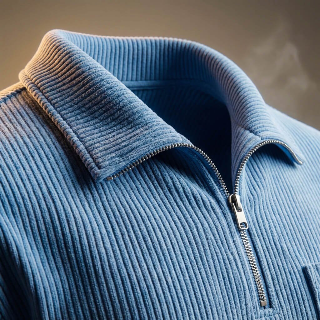 Herren Cord-Polopullover mit Reissverschluss