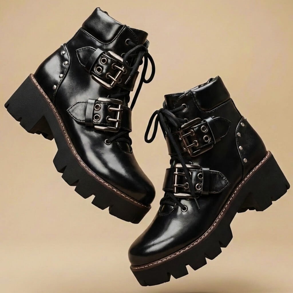 Damen Biker Boots mit Schnallen