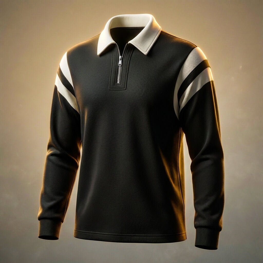 Herren Langarm-Poloshirt mit Kontrastkragen