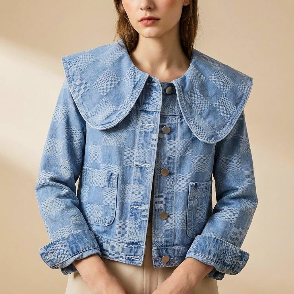 Damen Jeansjacke mit Rüschenkragen