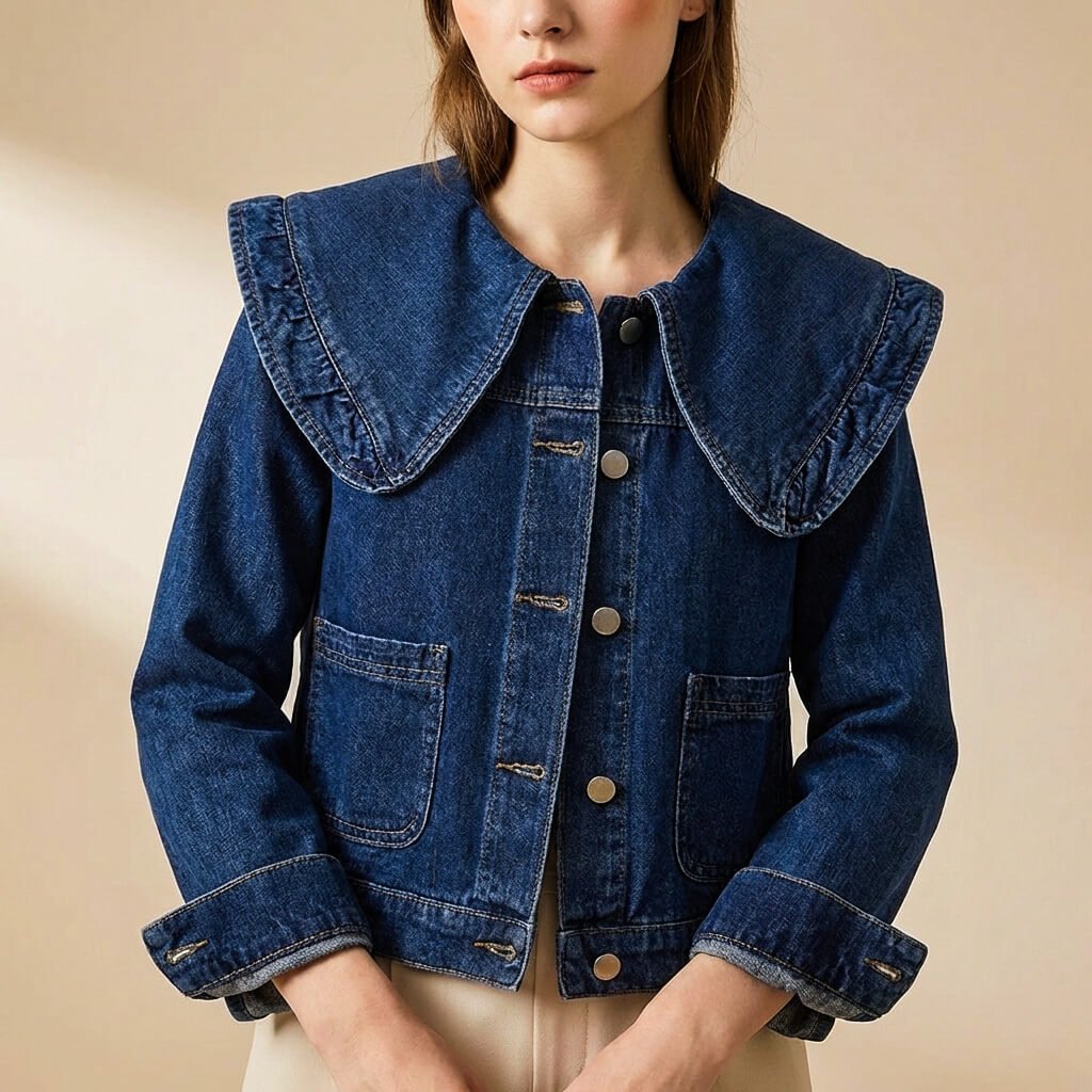Damen Jeansjacke mit Rüschenkragen