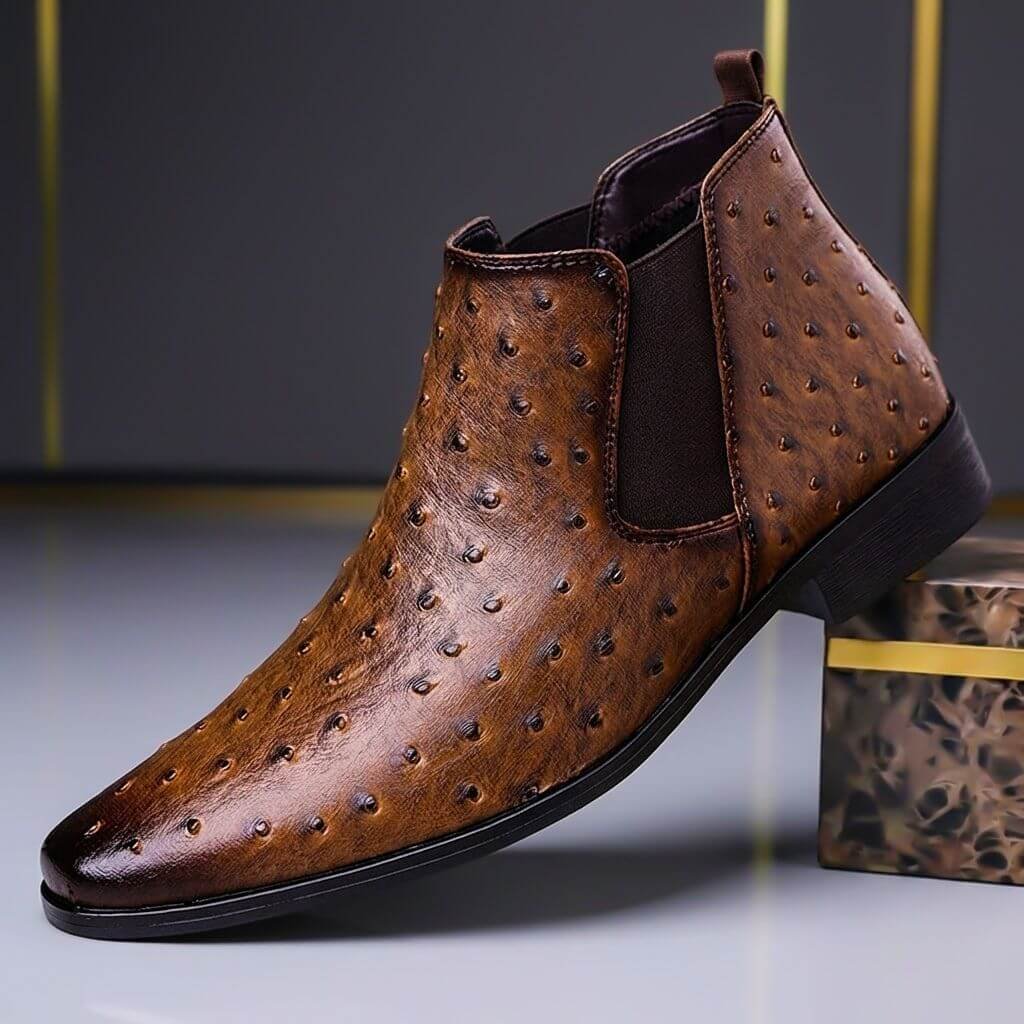 Herren Chelsea Boots aus Leder mit Straussenprägung