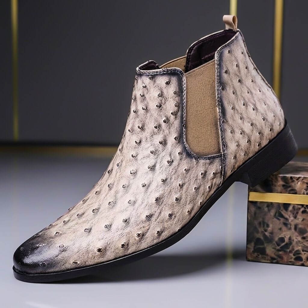 Herren Chelsea Boots aus Leder mit Straussenprägung