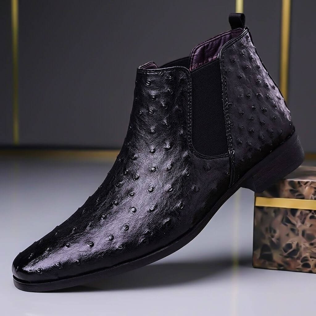 Herren Chelsea Boots aus Leder mit Straussenprägung