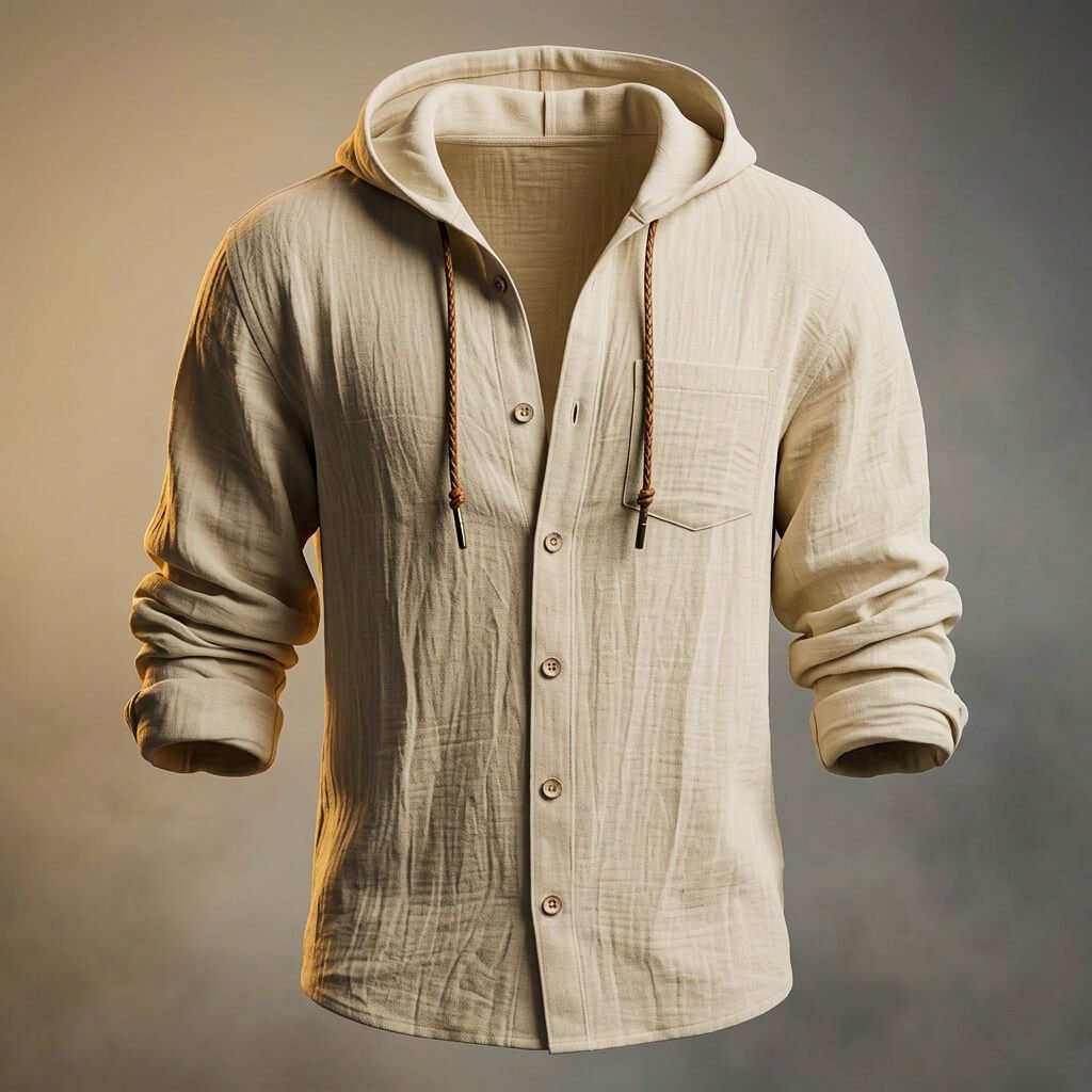 Herren Baumwoll-Leinen-Overshirt mit Kapuze