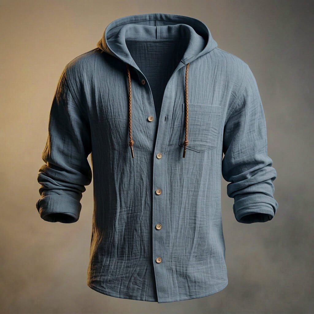 Herren Baumwoll-Leinen-Overshirt mit Kapuze