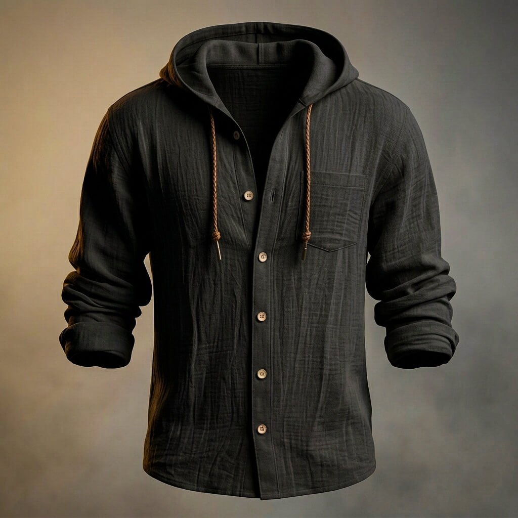 Herren Baumwoll-Leinen-Overshirt mit Kapuze