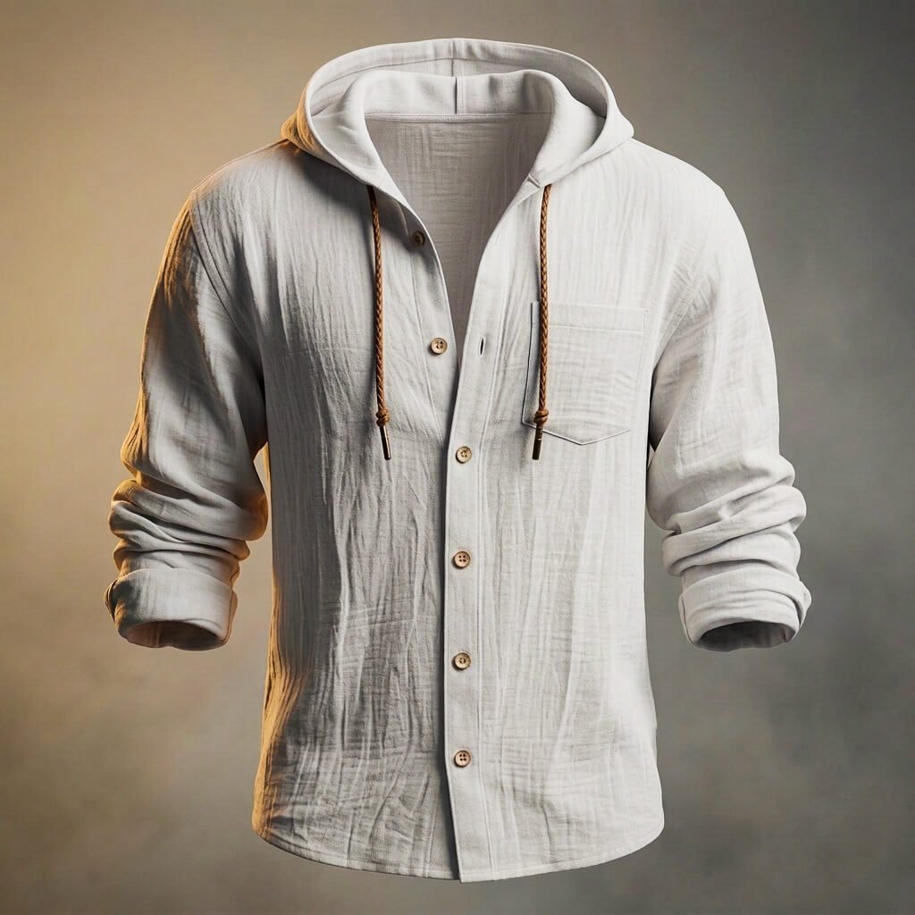 Herren Baumwoll-Leinen-Overshirt mit Kapuze