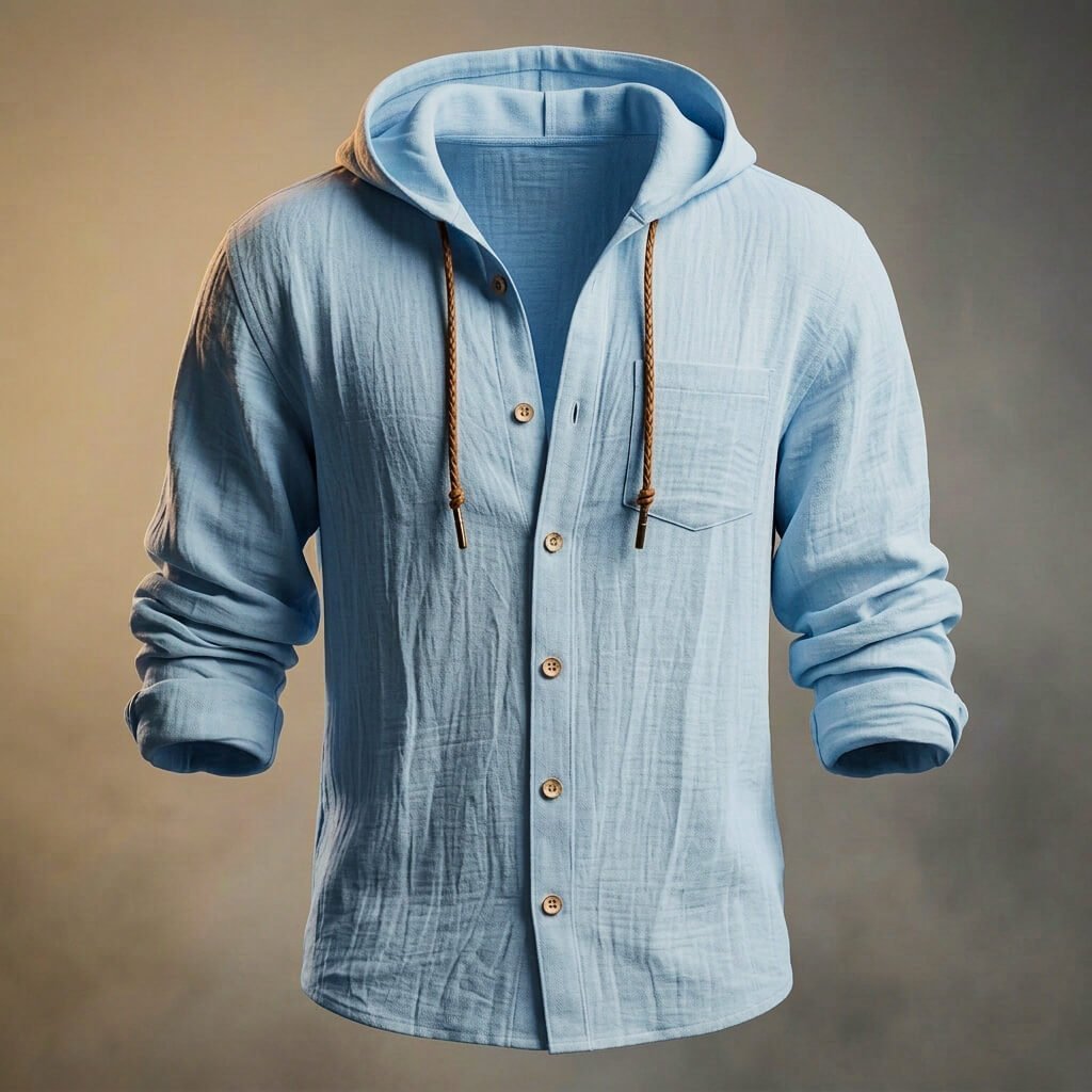 Herren Baumwoll-Leinen-Overshirt mit Kapuze