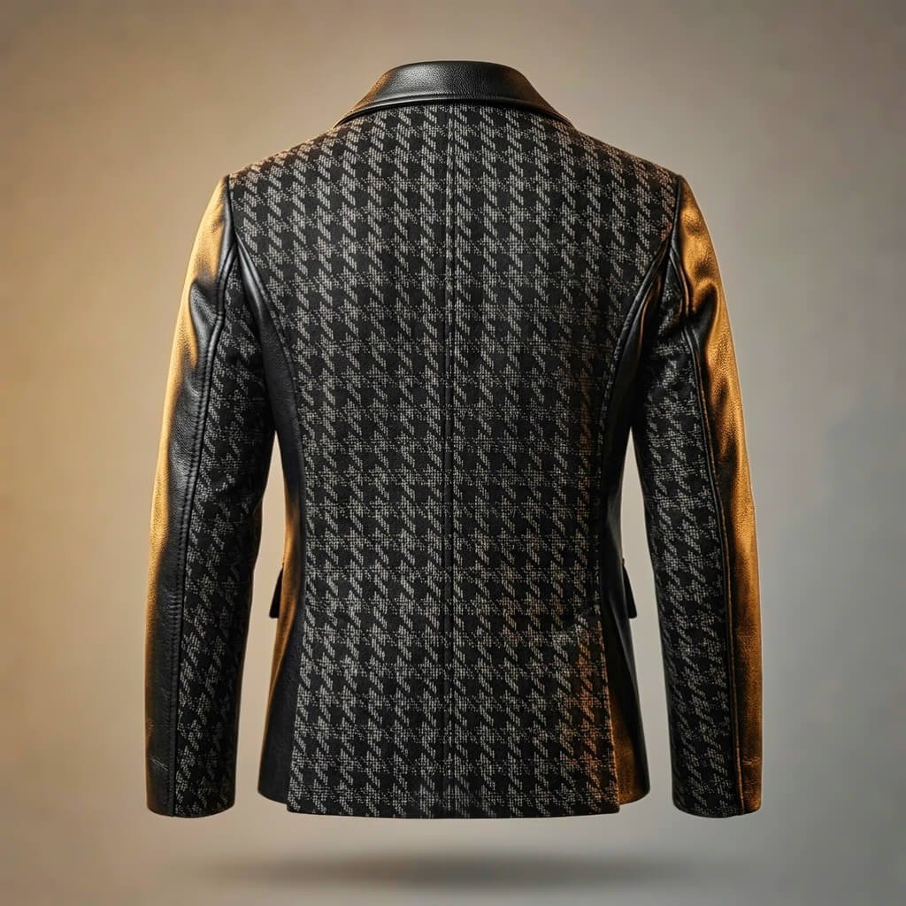 Herren Leder-Blazer mit Hahnentritt-Muster
