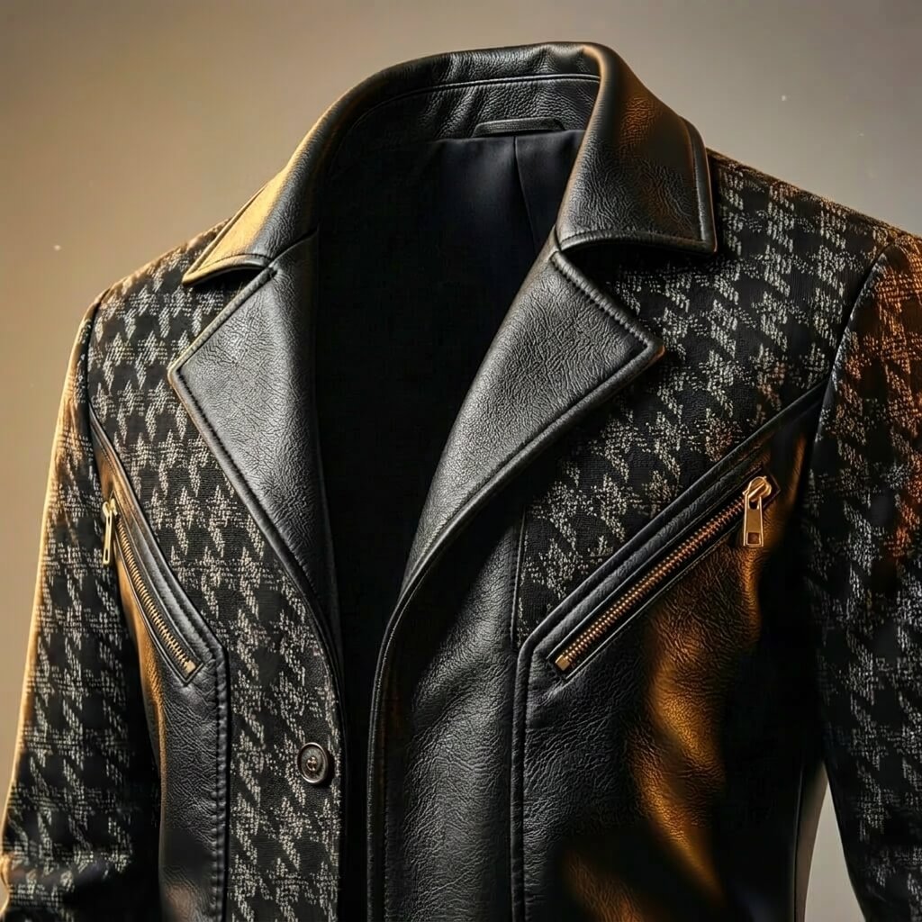 Herren Leder-Blazer mit Hahnentritt-Muster