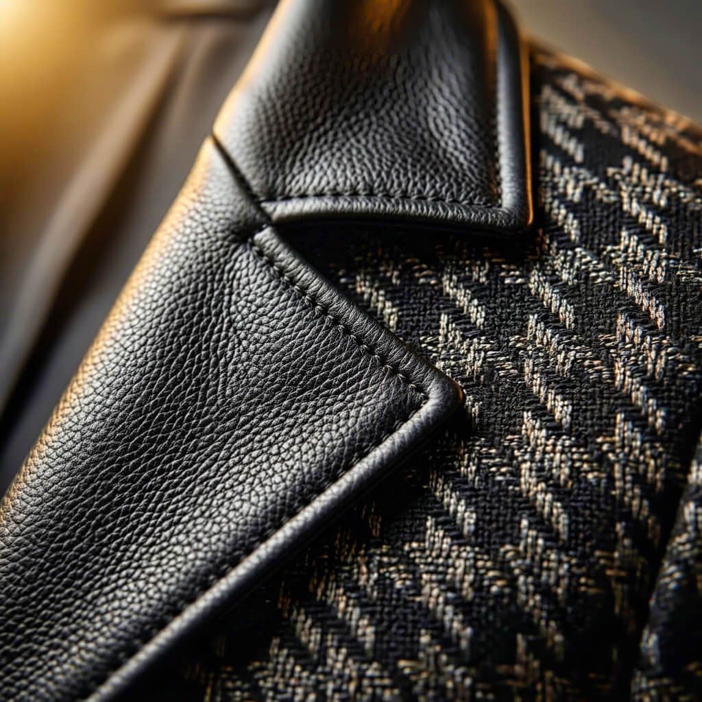 Herren Leder-Blazer mit Hahnentritt-Muster