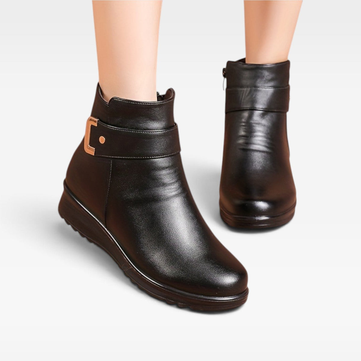 Damen Leder-Stiefeletten mit Keilabsatz