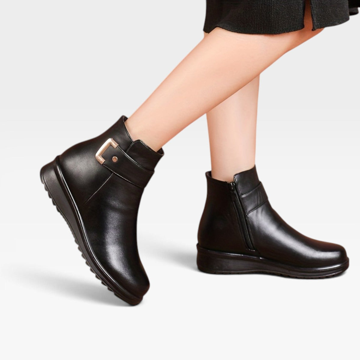 Damen Leder-Stiefeletten mit Keilabsatz
