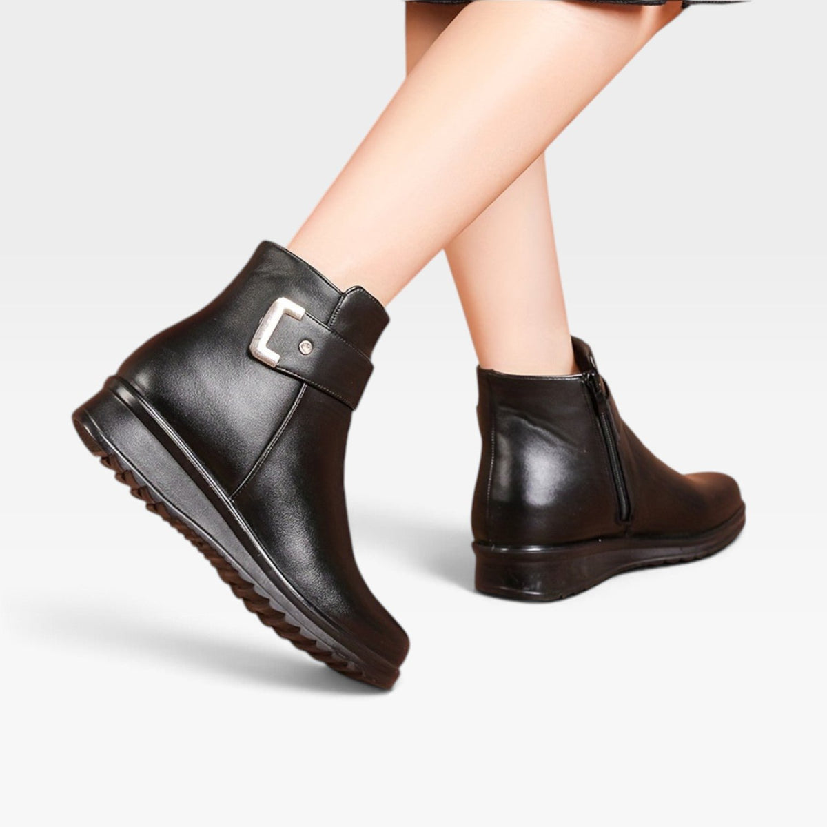 Damen Leder-Stiefeletten mit Keilabsatz