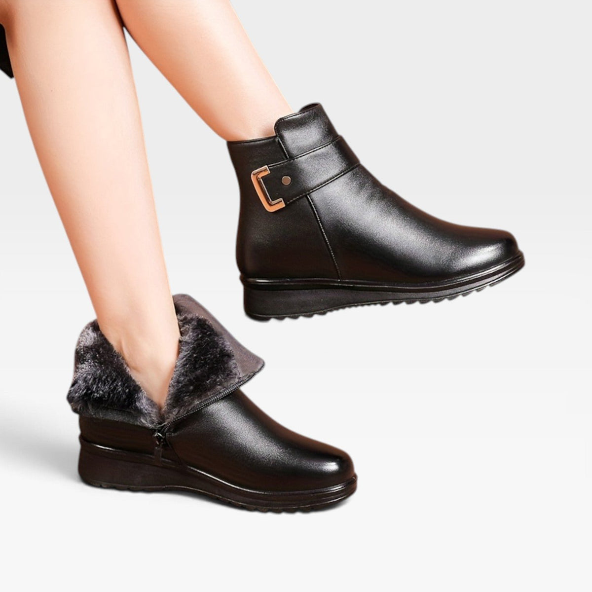 Damen Leder-Stiefeletten mit Keilabsatz