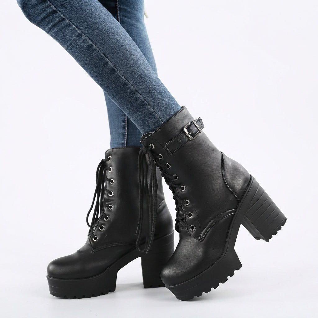Damen Plateau-Stiefeletten aus Kunstleder