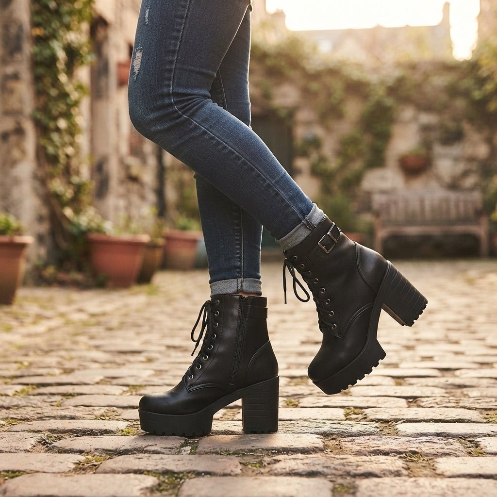 Damen Plateau-Stiefeletten aus Kunstleder