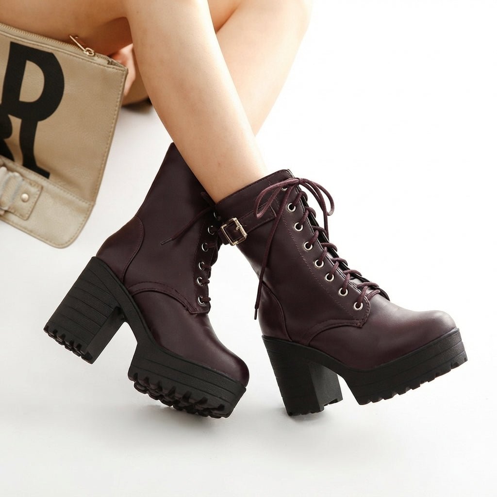 Damen Plateau-Stiefeletten aus Kunstleder
