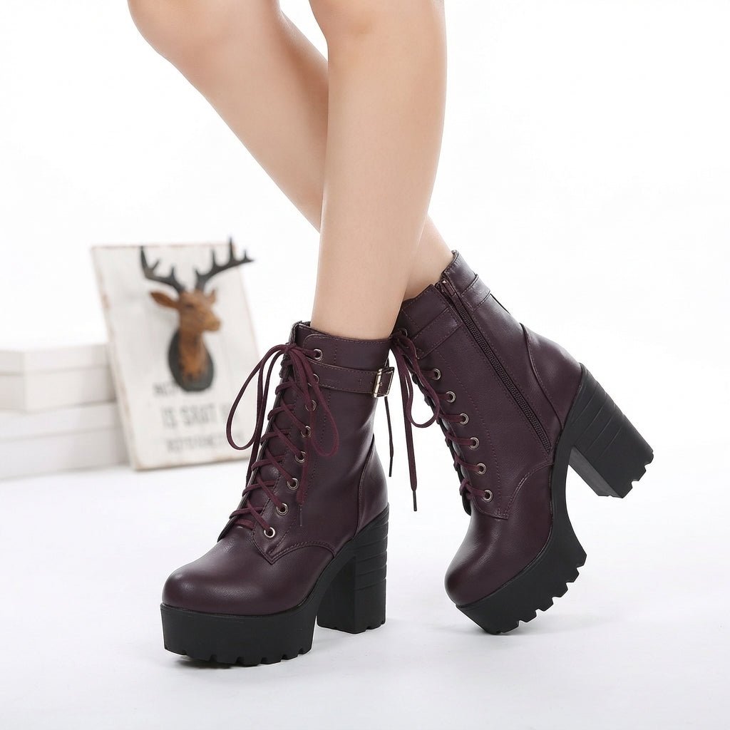 Damen Plateau-Stiefeletten aus Kunstleder