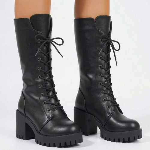 Damen Lässige Kunstleder Combat Boots
