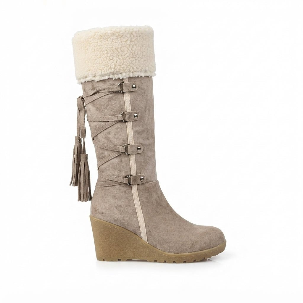 Damen Kuschelige Overknee-Plateaustiefel