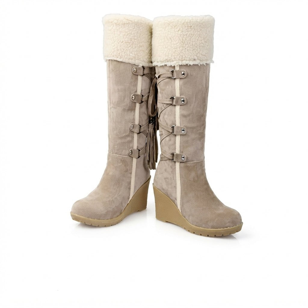 Damen Kuschelige Overknee-Plateaustiefel