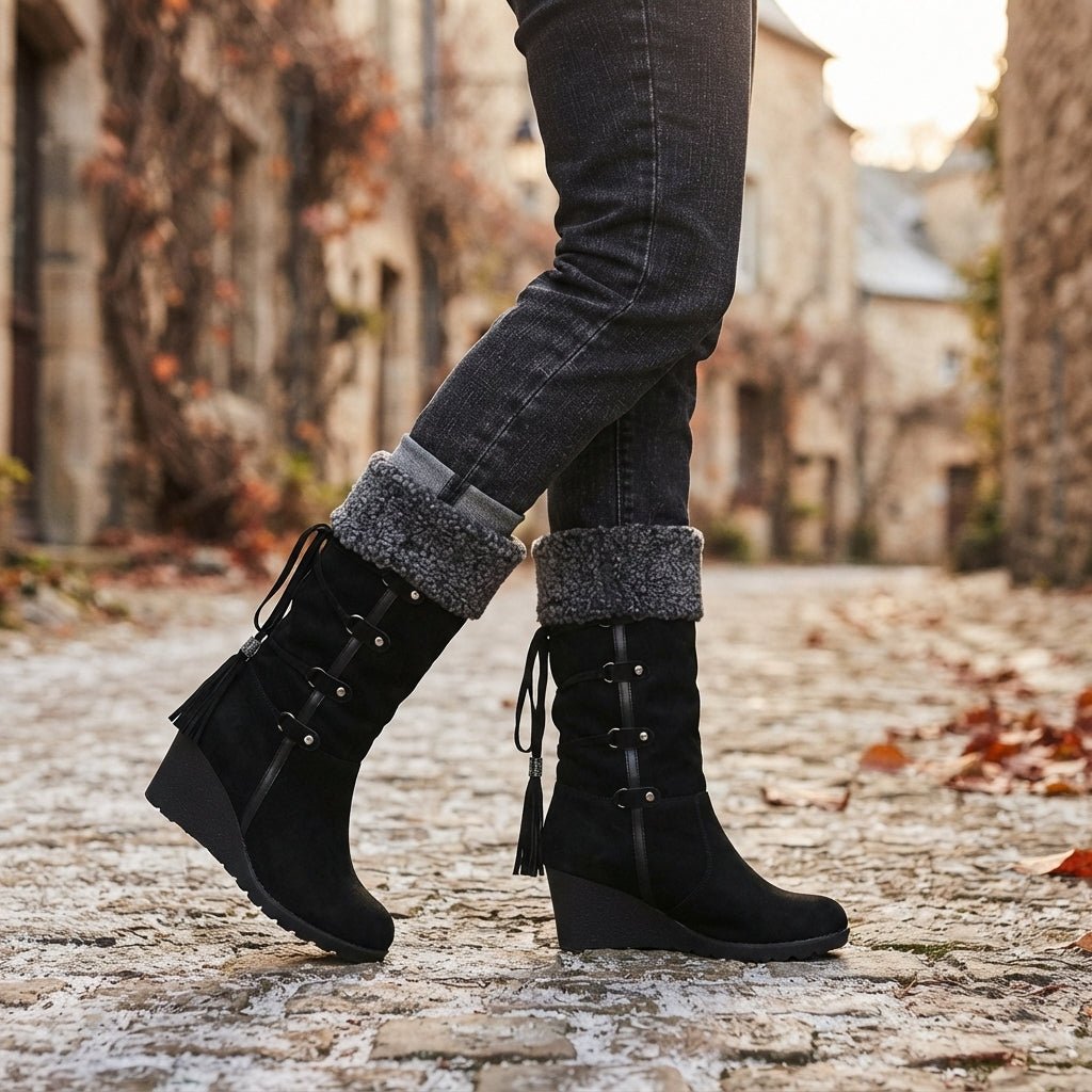 Damen Kuschelige Overknee-Plateaustiefel