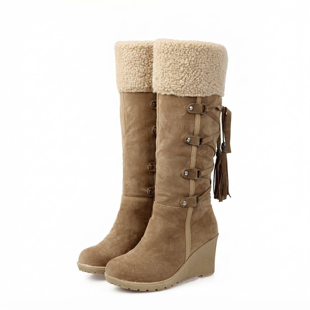 Damen Kuschelige Overknee-Plateaustiefel
