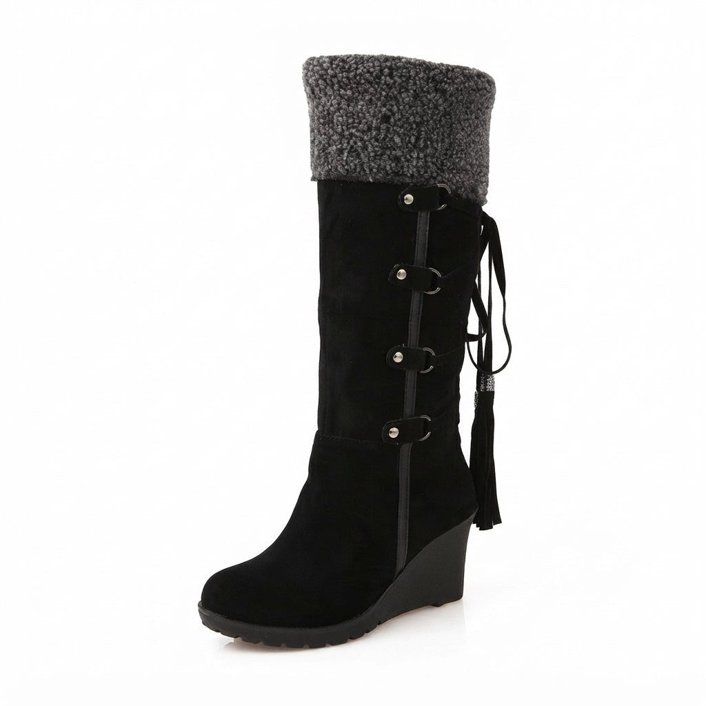 Damen Kuschelige Overknee-Plateaustiefel