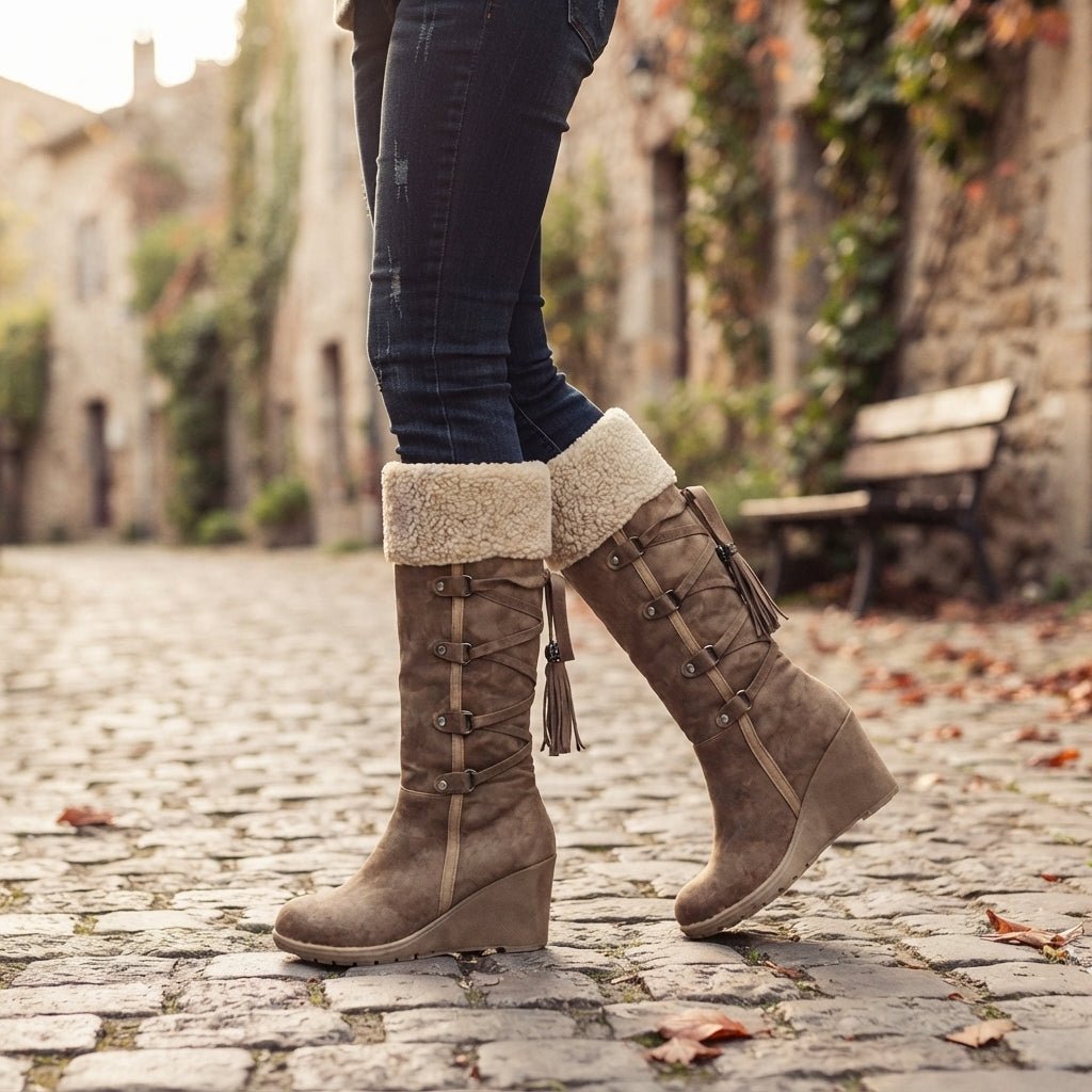 Damen Kuschelige Overknee-Plateaustiefel