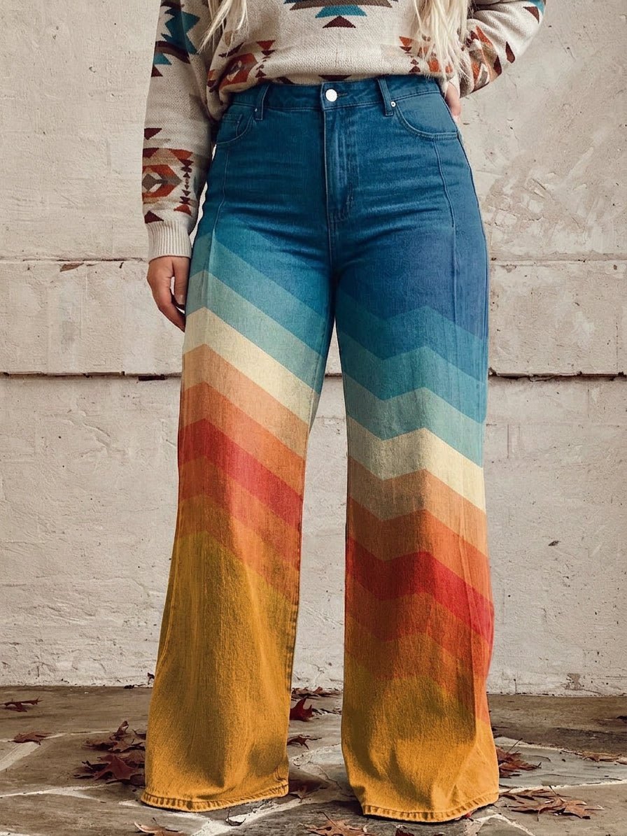 Damen Lässige Wide Leg Jeans