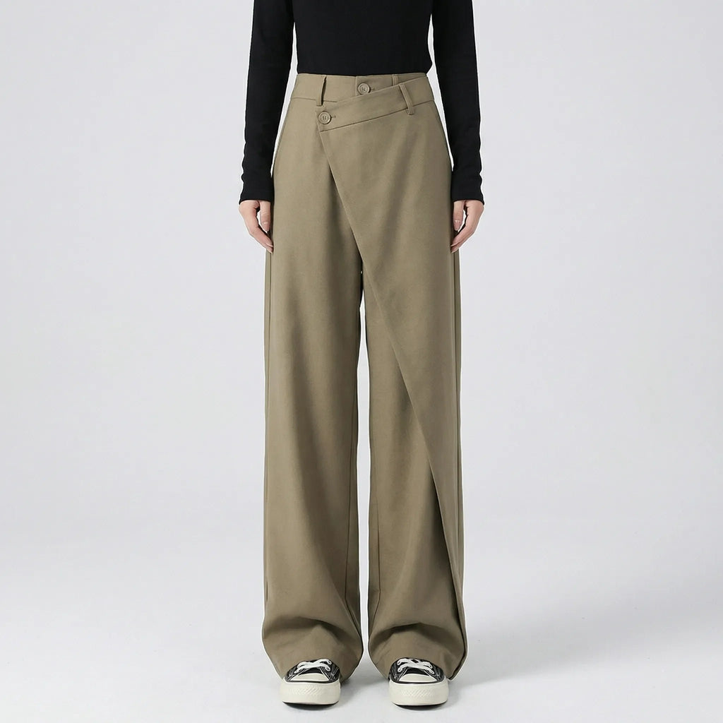 Damen Elegante High Waist Hose mit Wickel-Optik