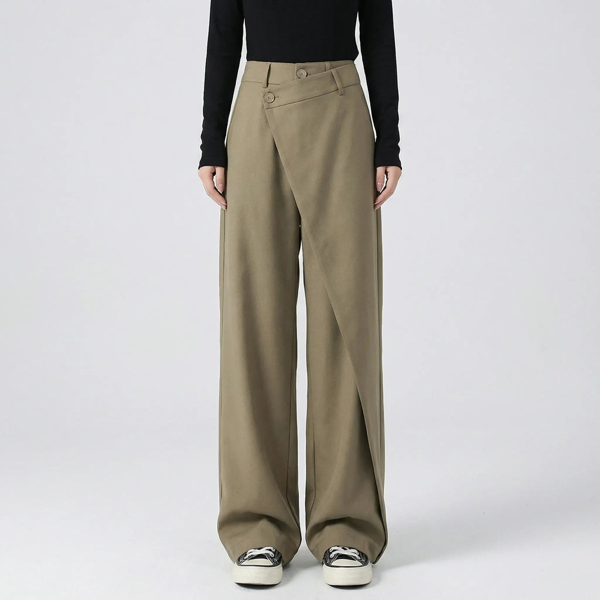 Damen Elegante High Waist Hose mit Wickel-Optik