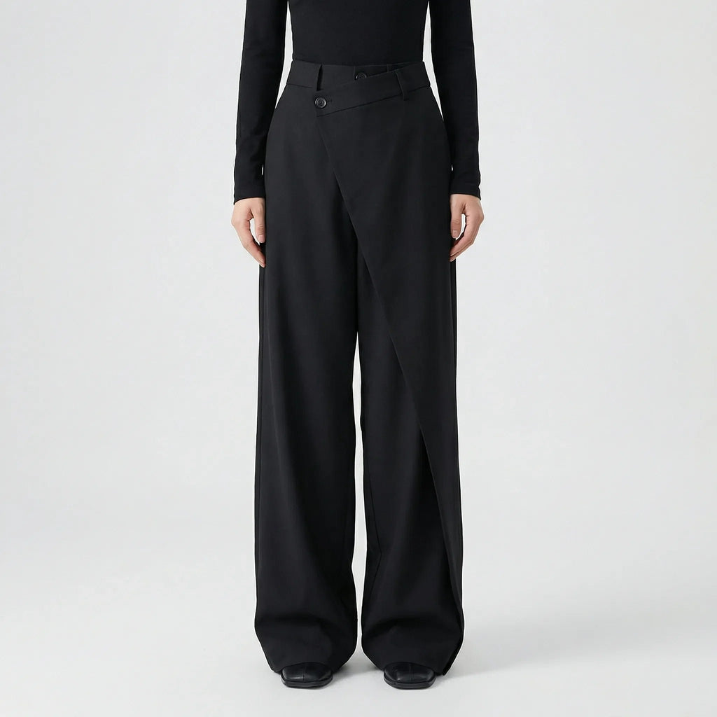 Damen Elegante High Waist Hose mit Wickel-Optik