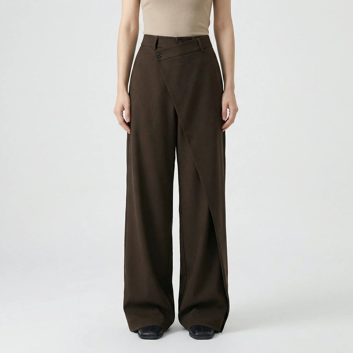Damen Elegante High Waist Hose mit Wickel-Optik