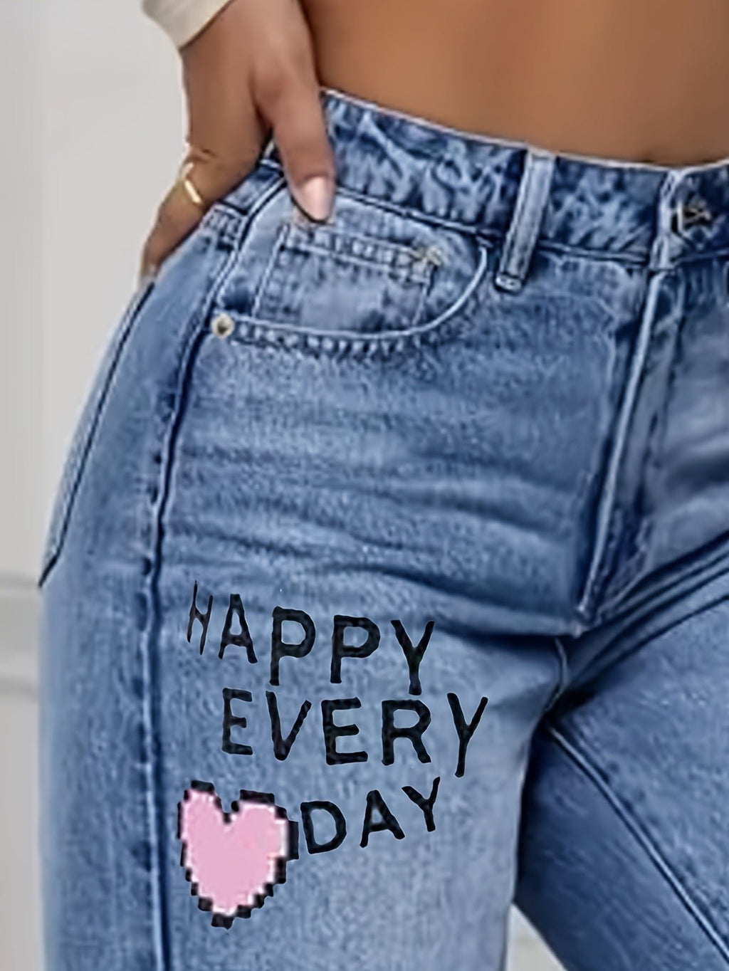 Damen Auffällige Baggy Jeans mit Grafikprint