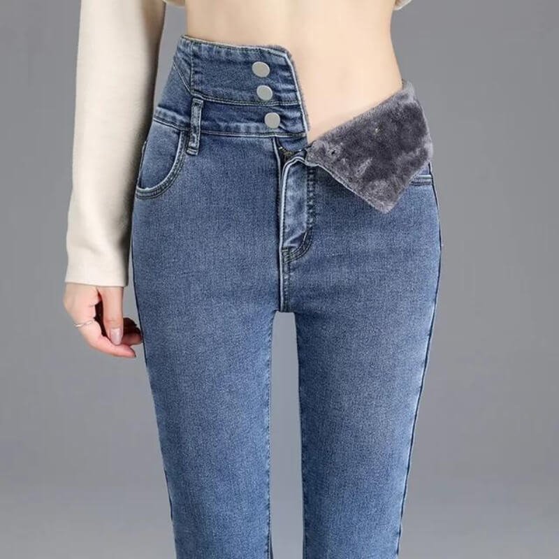 Damen Gemütliche Skinny Jeans mit Fleece-Futter