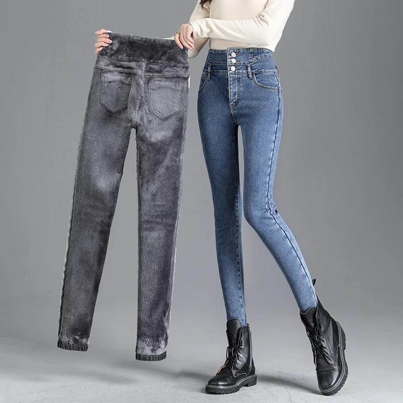 Damen Gemütliche Skinny Jeans mit Fleece-Futter