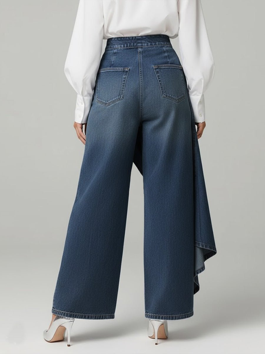 Damen Wide Leg Jeans mit Asymmetrischem Rock-Overlay