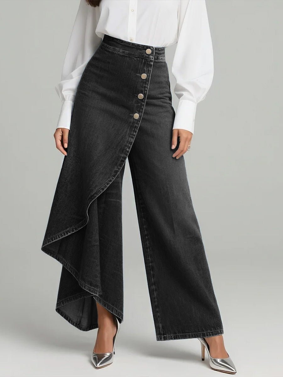 Damen Wide Leg Jeans mit Asymmetrischem Rock-Overlay