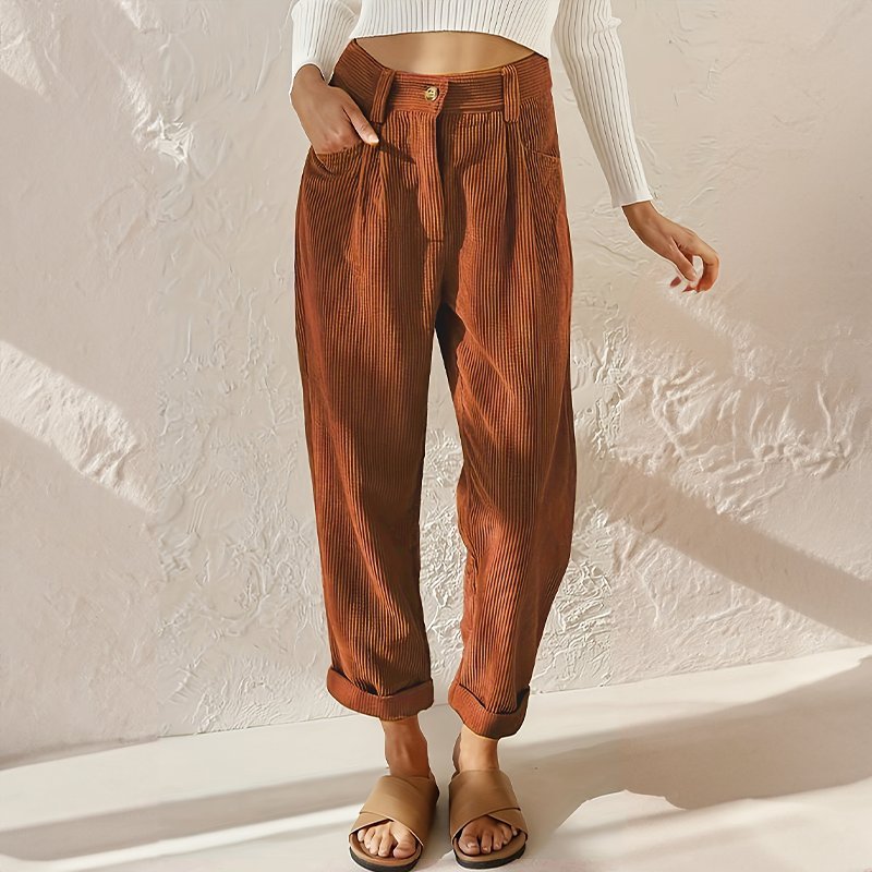 Damen Lässige Cordhose mit hoher Taille