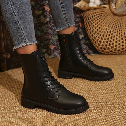 Damen Combat Boots aus Kunstleder