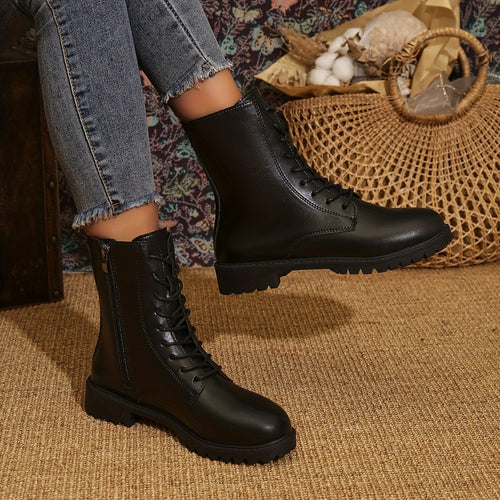 Damen Combat Boots aus Kunstleder