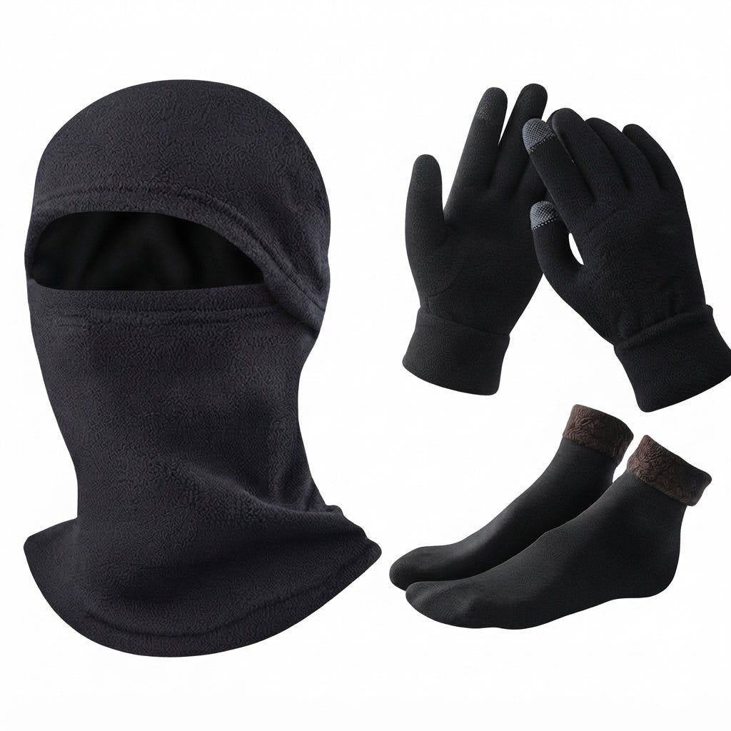 Unisex Winterset mit Fleece-Handschuhen und Sturmhaube